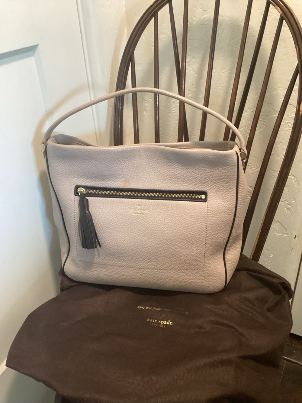 kate spade Pebbled Leather Shoulder Hobo in Light Taupe